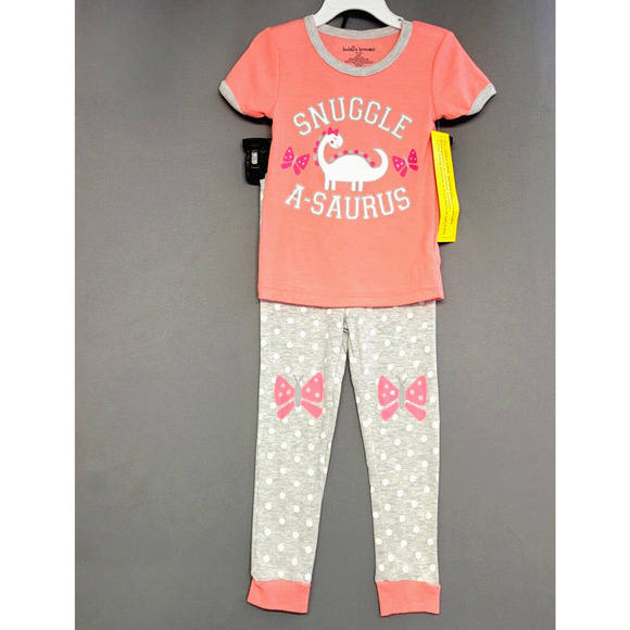 Bobbie Brooks Sleepwear Pj Set Girls Youth 5/6 Pink Graphic Dino Pants Tee New - Picture 1 of 14